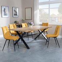 Product photograph of Ezra Industrial Oak Effect Dining Set With Cross Legs - Corona Yellow Fabric Dining Chair from Choice Furniture Superstore