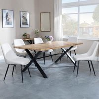 Product photograph of Ezra Industrial Oak Effect Dining Set With Cross Legs - Darwin Cream Fabric Dining Chair from Choice Furniture Superstore