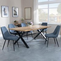 Product photograph of Ezra Industrial Oak Effect Dining Set With Cross Legs - Darwin Dark Grey Fabric Dining Chair from Choice Furniture Superstore