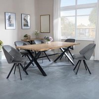 Product photograph of Ezra Industrial Oak Effect Dining Set With Cross Legs - Ion Dark Grey Velvet Fabric Swivel Dining Chair from Choice Furniture Superstore