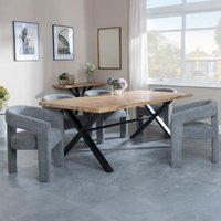 Product photograph of Ezra Industrial Oak Effect Dining Set With Cross Legs - Kiefer Grey Boucle Fabric Dining Chair from Choice Furniture Superstore
