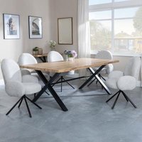 Product photograph of Ezra Industrial Oak Effect Dining Set With Cross Legs - Theo Grey Fabric Swivel Dining Chair from Choice Furniture Superstore