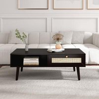 Product photograph of Ferrero Black And Woven Rattan 1 Drawer Coffee Table from Choice Furniture Superstore