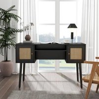 Product photograph of Ferrero Black And Woven Rattan 2 Drawer Desk from Choice Furniture Superstore