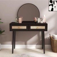Product photograph of Ferrero Black And Woven Rattan 2 Drawer Dressing Table With Mirror from Choice Furniture Superstore