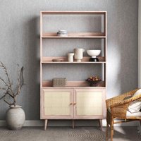 Product photograph of Ferrero Natural And Woven Rattan Open Shelving Unit With Cupboard from Choice Furniture Superstore