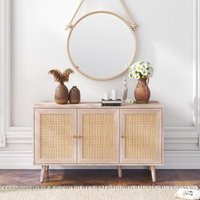 Product photograph of Ferrero Natural And Woven Rattan 3 Door Medium Sideboard - 120cm from Choice Furniture Superstore