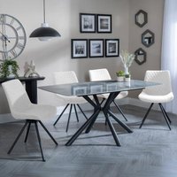 Product photograph of Ripon Grey Ceramic Dining Set - Boden Cream Fabric Swivel Dining Chair from Choice Furniture Superstore