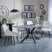 Product photograph of Ripon Grey Ceramic Dining Set - Darwin Cream Fabric Dining Chair from Choice Furniture Superstore