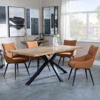 Product photograph of Ezra Industrial Oak Effect Dining Set With Spider Legs - Ace Orange Fabric Swivel Dining Chair from Choice Furniture Superstore