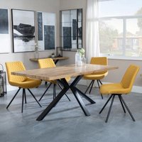 Product photograph of Ezra Industrial Oak Effect Dining Set With Spider Legs - Boden Yellow Fabric Swivel Dining Chair from Choice Furniture Superstore