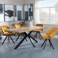 Product photograph of Ezra Industrial Oak Effect Dining Set With Spider Legs - Ion Mustard Velvet Fabric Swivel Dining Chair from Choice Furniture Superstore