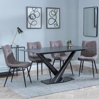 Product photograph of Maldon Black Ceramic Dining Set - Corona Camel Fabric Dining Chair from Choice Furniture Superstore