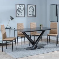 Product photograph of Maldon Black Ceramic Dining Set - Metro Cappuccino Leather Dining Chair With Black Legs from Choice Furniture Superstore