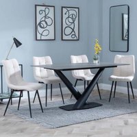 Product photograph of Maldon Grey Ceramic Dining Set - Corona Beige Fabric Dining Chair from Choice Furniture Superstore