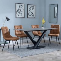 Product photograph of Maldon Grey Ceramic Dining Set - Corona Brown Fabric Dining Chair from Choice Furniture Superstore