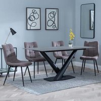 Product photograph of Maldon Grey Ceramic Dining Set - Corona Camel Fabric Dining Chair from Choice Furniture Superstore