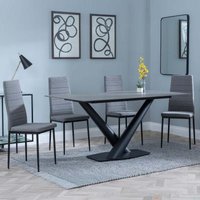 Product photograph of Maldon Grey Ceramic Dining Set - Lido Dark Grey Fabric Dining Chair With Black Legs from Choice Furniture Superstore