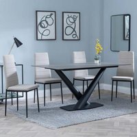 Product photograph of Maldon Grey Ceramic Dining Set - Lido Sand Fabric Dining Chair With Black Legs from Choice Furniture Superstore