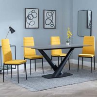 Product photograph of Maldon Grey Ceramic Dining Set - Lido Yellow Fabric Dining Chair With Black Legs from Choice Furniture Superstore