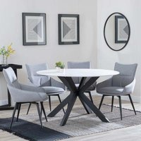 Product photograph of Novara White Ceramic 4 Seater Round Dining Set - 2 Ace Grey Fabric Swivel Dining Chair - Get 2 Chairs Free from Choice Furniture Superstore