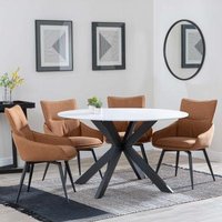 Product photograph of Novara White Ceramic 4 Seater Round Dining Set - 2 Ace Orange Fabric Swivel Dining Chair - Get 2 Chairs Free from Choice Furniture Superstore