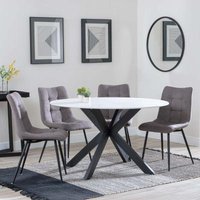 Product photograph of Novara White Ceramic 4 Seater Round Dining Set - 4 Corona Camel Fabric Dining Chair from Choice Furniture Superstore