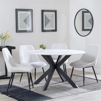 Product photograph of Novara White Ceramic 4 Seater Round Dining Set - 4 Darwin Cream Fabric Dining Chair from Choice Furniture Superstore