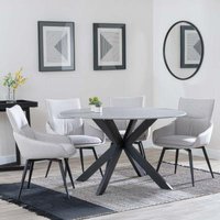 Product photograph of Novara Grey Ceramic 4 Seater Round Dining Set - 2 Ace Beige Fabric Swivel Dining Chair - Get 2 Chairs Free from Choice Furniture Superstore
