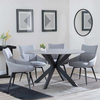 Product photograph of Novara Grey Ceramic 4 Seater Round Dining Set - 2 Ace Grey Fabric Swivel Dining Chair - Get 2 Chairs Free from Choice Furniture Superstore