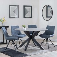 Product photograph of Novara Grey Ceramic 4 Seater Round Dining Set - 2 Boden Dark Grey Fabric Swivel Dining Chair - Get 2 Chairs Free from Choice Furniture Superstore