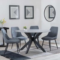 Product photograph of Novara Grey Ceramic 4 Seater Round Dining Set - 4 Darwin Grey Fabric Dining Chair from Choice Furniture Superstore