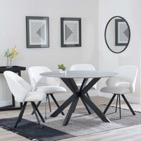 Product photograph of Novara Grey Ceramic 4 Seater Round Dining Set - 2 Ion Cream Boucle Teddy Fabric Swivel Dining Chair - Get 2 Chairs Free from Choice Furniture Superstore