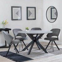 Product photograph of Novara Grey Ceramic 4 Seater Round Dining Set - 2 Ion Dark Grey Velvet Fabric Swivel Dining Chair - Get 2 Chairs Free from Choice Furniture Superstore