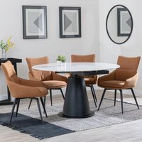 Product photograph of Carrara White Ceramic 4 Seater Round Extending Dining Set - 4 Ace Orange Fabric Swivel Dining Chair - Get 2 Chairs Free from Choice Furniture Superstore