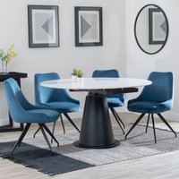 Product photograph of Carrara White Ceramic 4 Seater Round Extending Dining Set - 4 Arctic Blue Velvet Fabric Swivel Dining Chair - Get 2 Chairs Free from Choice Furniture Superstore