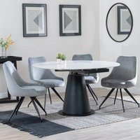 Product photograph of Carrara White Ceramic 4 Seater Round Extending Dining Set - 4 Arctic Grey Velvet Fabric Swivel Dining Chair - Get 2 Chairs Free from Choice Furniture Superstore