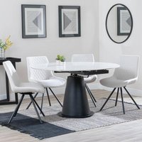 Product photograph of Carrara White Ceramic 4 Seater Round Extending Dining Set - 4 Boden Cream Fabric Swivel Dining Chair - Get 2 Chairs Free from Choice Furniture Superstore