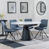 Product photograph of Carrara White Ceramic 4 Seater Round Extending Dining Set - 4 Boden Dark Grey Fabric Swivel Dining Chair - Get 2 Chairs Free from Choice Furniture Superstore