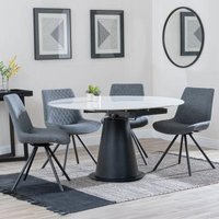Product photograph of Carrara White Ceramic 4 Seater Round Extending Dining Set - 4 Boden Grey Fabric Swivel Dining Chair - Get 2 Chairs Free from Choice Furniture Superstore