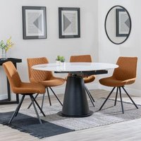 Product photograph of Carrara White Ceramic 4 Seater Round Extending Dining Set - 4 Boden Orange Fabric Swivel Dining Chair - Get 2 Chairs Free from Choice Furniture Superstore