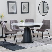 Product photograph of Carrara White Ceramic 4 Seater Round Extending Dining Set - 4 Corona Camel Fabric Dining Chair from Choice Furniture Superstore