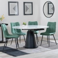 Product photograph of Carrara White Ceramic 4 Seater Round Extending Dining Set - 4 Corona Green Fabric Dining Chair from Choice Furniture Superstore