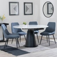 Product photograph of Carrara White Ceramic 4 Seater Round Extending Dining Set - 4 Darwin Dark Grey Fabric Dining Chair from Choice Furniture Superstore