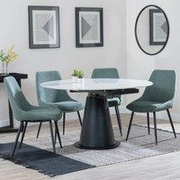 Product photograph of Carrara White Ceramic 4 Seater Round Extending Dining Set - 4 Darwin Green Fabric Dining Chair from Choice Furniture Superstore