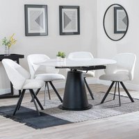 Product photograph of Carrara White Ceramic 4 Seater Round Extending Dining Set - 4 Ion Cream Boucle Teddy Fabric Swivel Dining Chair - Get 2 Chairs Free from Choice Furniture Superstore
