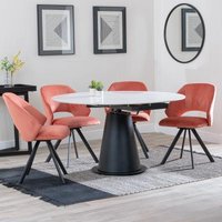 Product photograph of Carrara White Ceramic 4 Seater Round Extending Dining Set - 4 Ion Orange Velvet Fabric Swivel Dining Chair - Get 2 Chairs Free from Choice Furniture Superstore