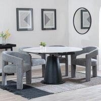 Product photograph of Carrara White Ceramic 4 Seater Round Extending Dining Set - 4 Kiefer Grey Boucle Fabric Dining Chair from Choice Furniture Superstore