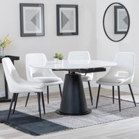 Product photograph of Carrara White Ceramic 4 Seater Round Extending Dining Set - 4 Peyton Cream Fabric Dining Chair from Choice Furniture Superstore