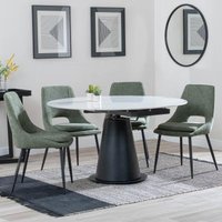 Product photograph of Carrara White Ceramic 4 Seater Round Extending Dining Set - 4 Peyton Green Fabric Dining Chair from Choice Furniture Superstore